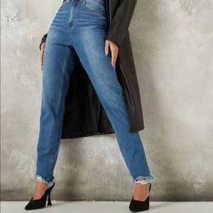 Missguided tall blue riot distressed hem jeans